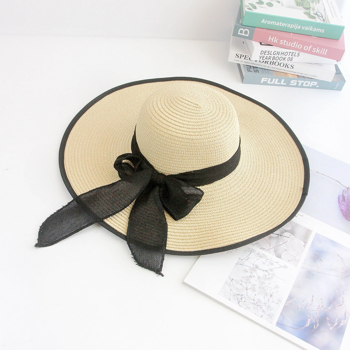 Women's Wide Brim Sun Hat Foldable Bow