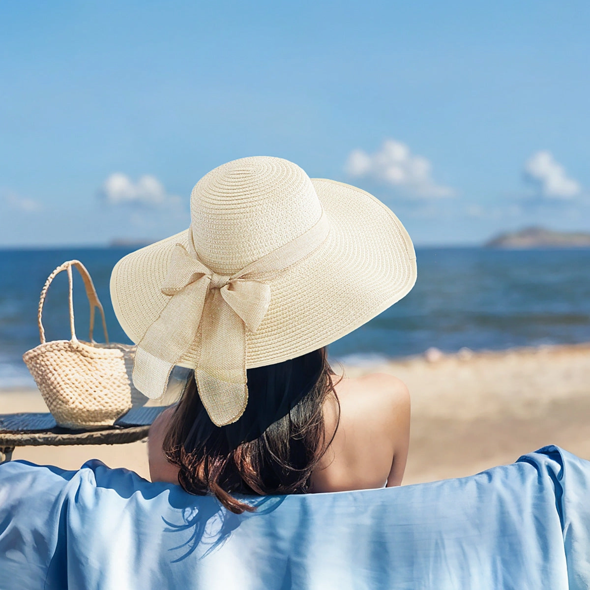 Women's Wide Brim Sun Hat Foldable Bow
