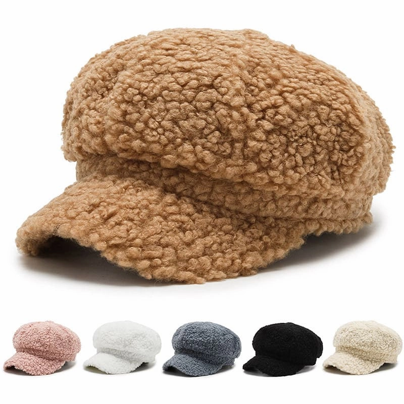 Women Winter Furry Newsboy Cap