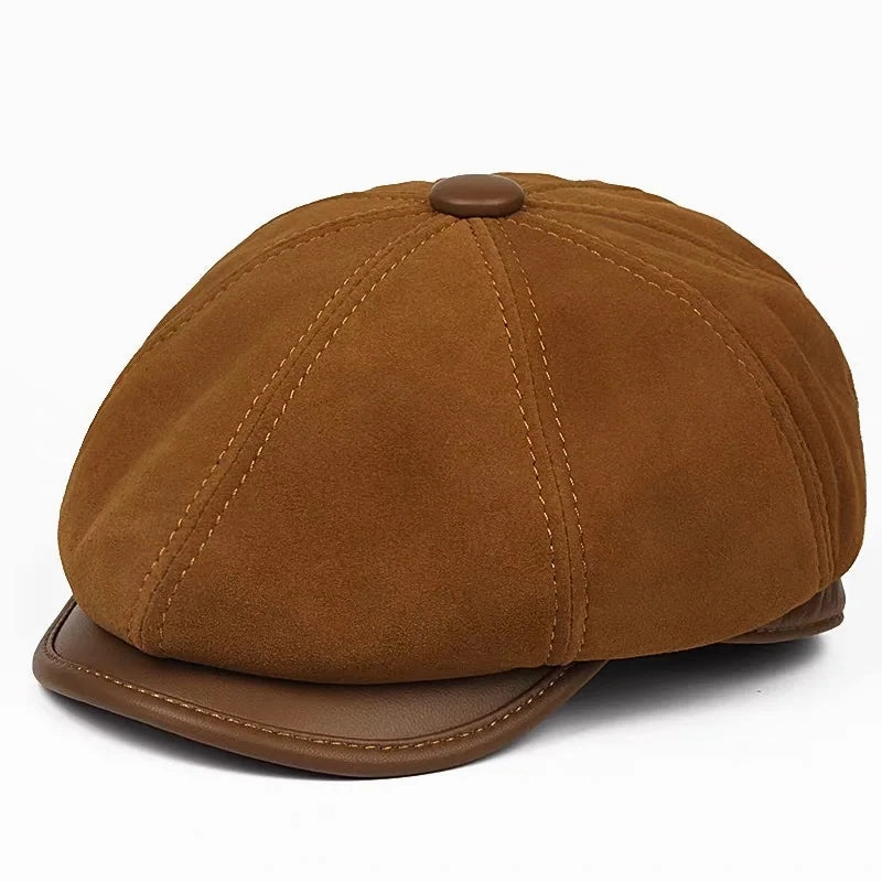 Woolton Genuine Suede Leather Newsboy Cap