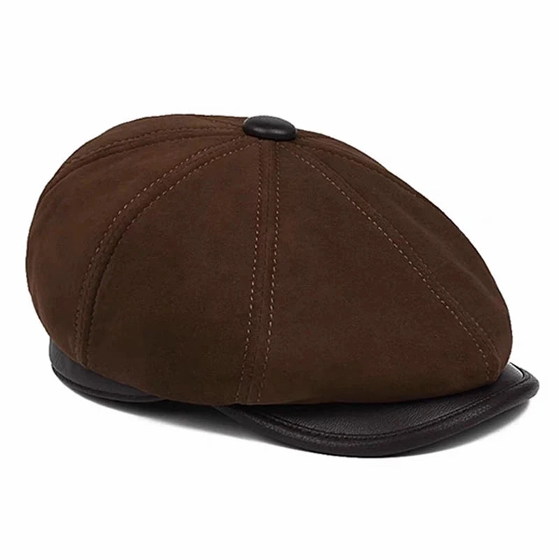 Woolton Genuine Suede Leather Newsboy Cap