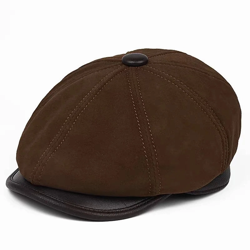Woolton Genuine Suede Leather Newsboy Cap