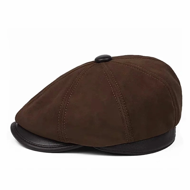Woolton Genuine Suede Leather Newsboy Cap