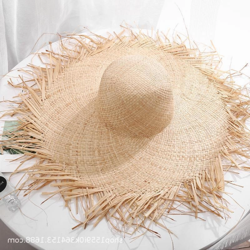 Woven Fringe Wide Brim Raffia Summer Sun Women's Beach