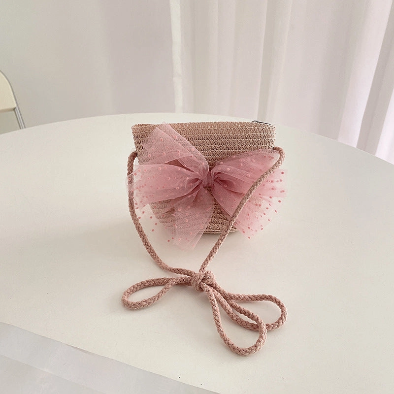 Woven Kids Sun Hat Lace Bow Sun Hat and Bag 2-Piece Set