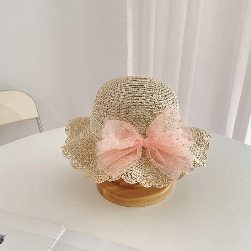 Woven Kids Sun Hat Lace Bow Sun Hat and Bag 2-Piece Set