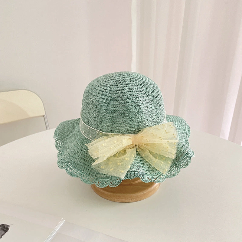 Woven Kids Sun Hat Lace Bow Sun Hat and Bag 2-Piece Set