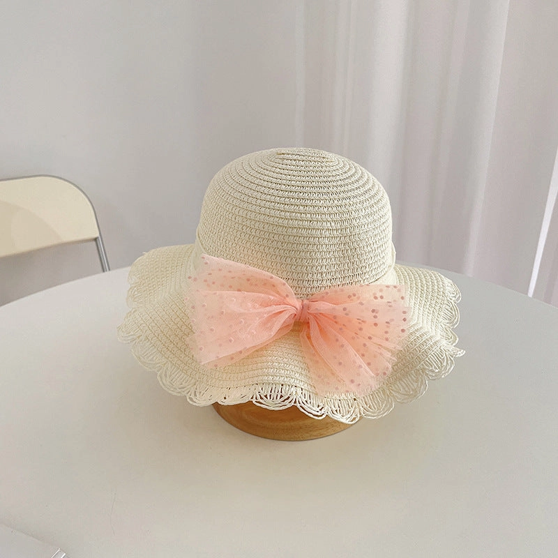 Woven Kids Sun Hat Lace Bow Sun Hat and Bag 2-Piece Set