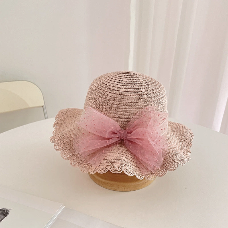 Woven Kids Sun Hat Lace Bow Sun Hat and Bag 2-Piece Set