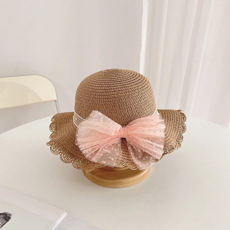 Woven Kids Sun Hat Lace Bow Sun Hat and Bag 2-Piece Set
