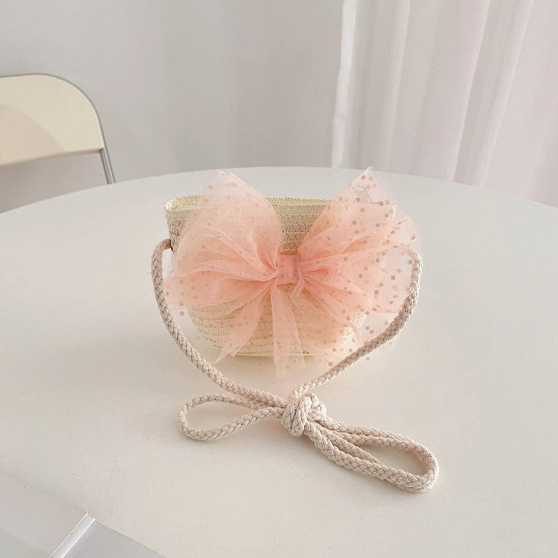 Woven Kids Sun Hat Lace Bow Sun Hat and Bag 2-Piece Set