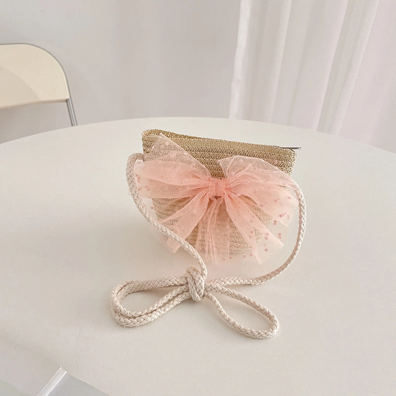 Woven Kids Sun Hat Lace Bow Sun Hat and Bag 2-Piece Set