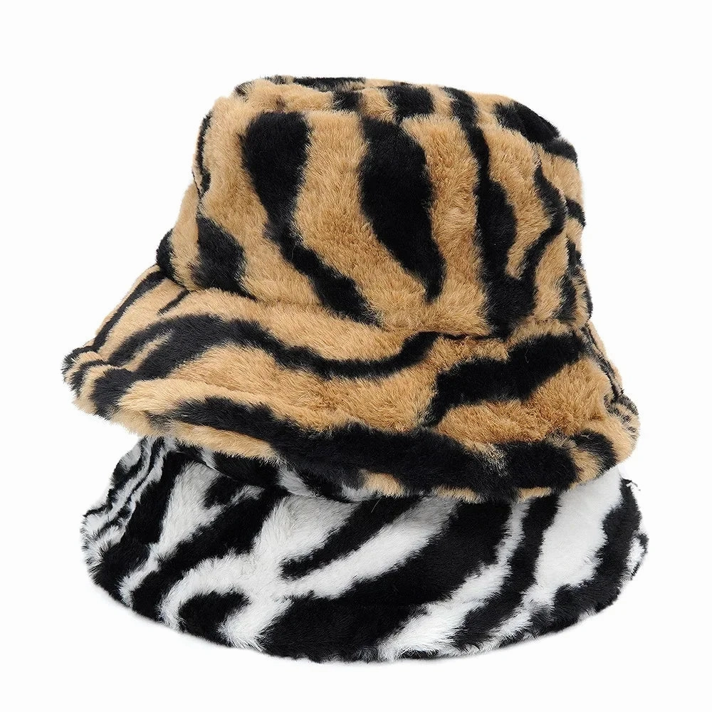 Zebra Skin Pattern Fur Bucket Hat