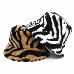 Zebra Skin Pattern Fur Bucket Hat