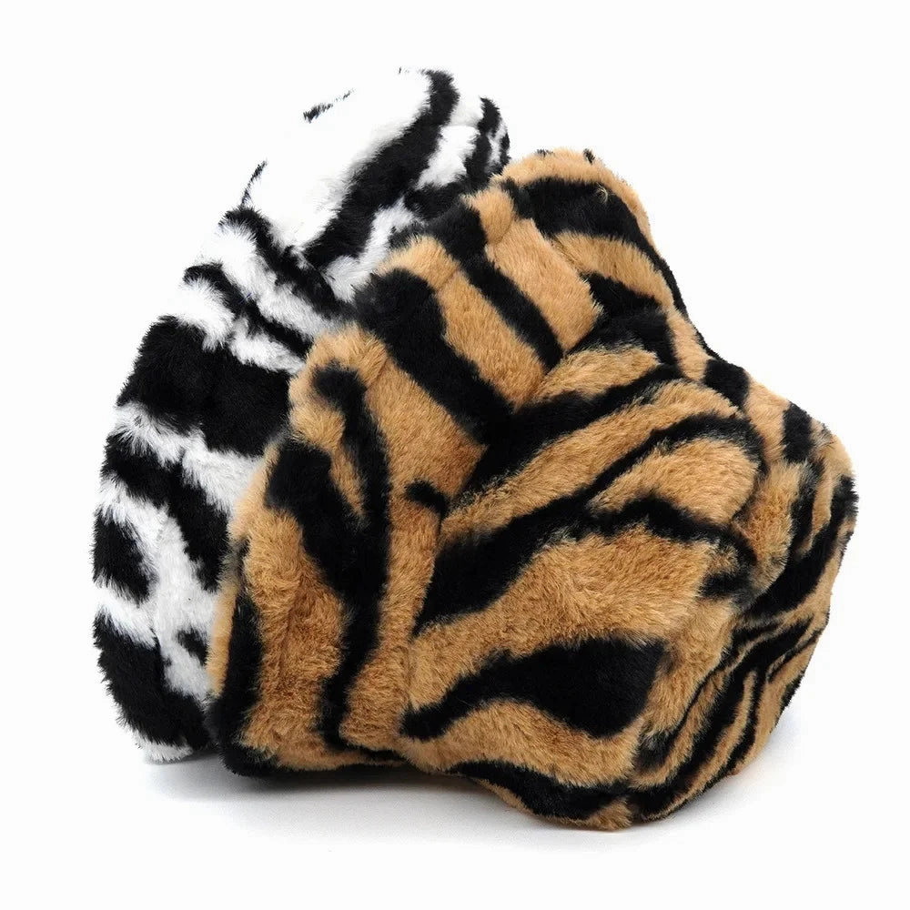 Zebra Skin Pattern Fur Bucket Hat