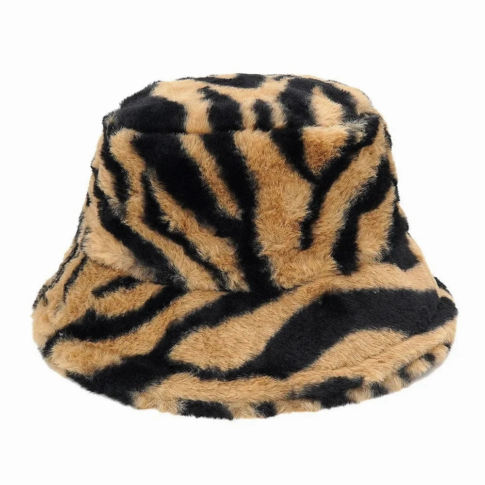 Zebra Skin Pattern Fur Bucket Hat