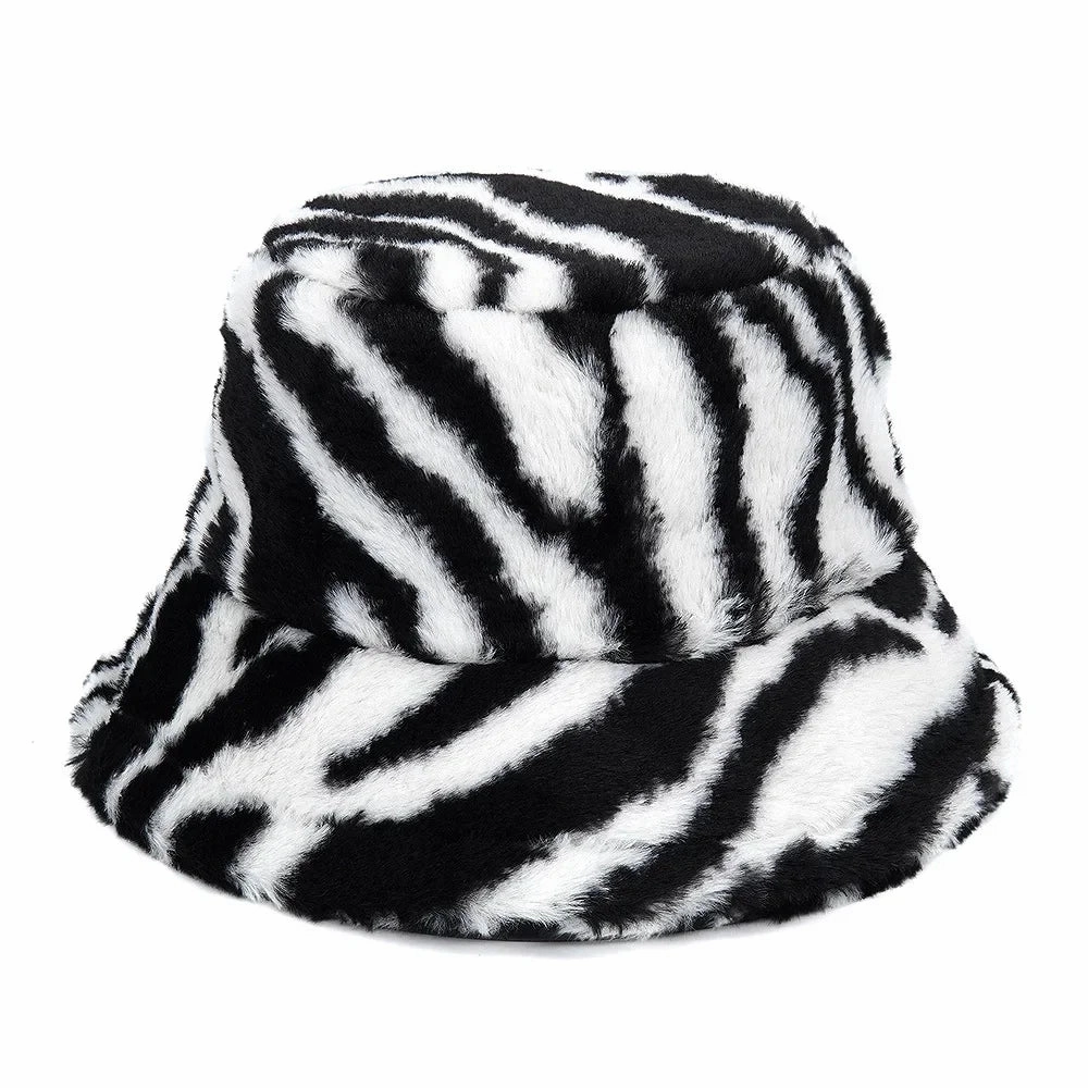 Zebra Skin Pattern Fur Bucket Hat