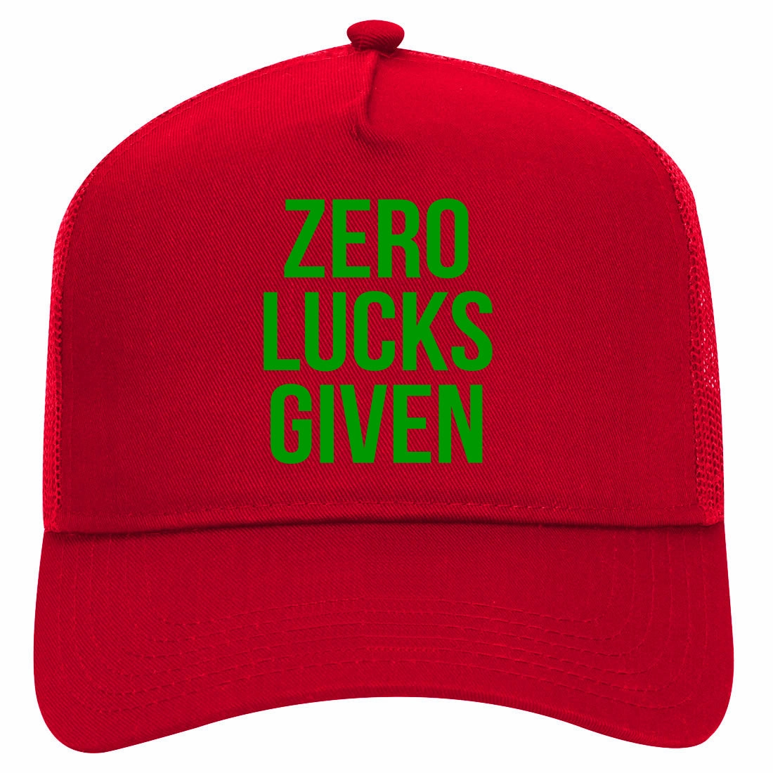 Zero Lucks Given Funny St Patricks Day Retro Adult 5 Panel Mesh Trucker Hat