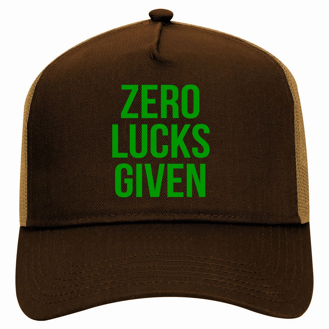 Zero Lucks Given Funny St Patricks Day Retro Adult 5 Panel Mesh Trucker Hat