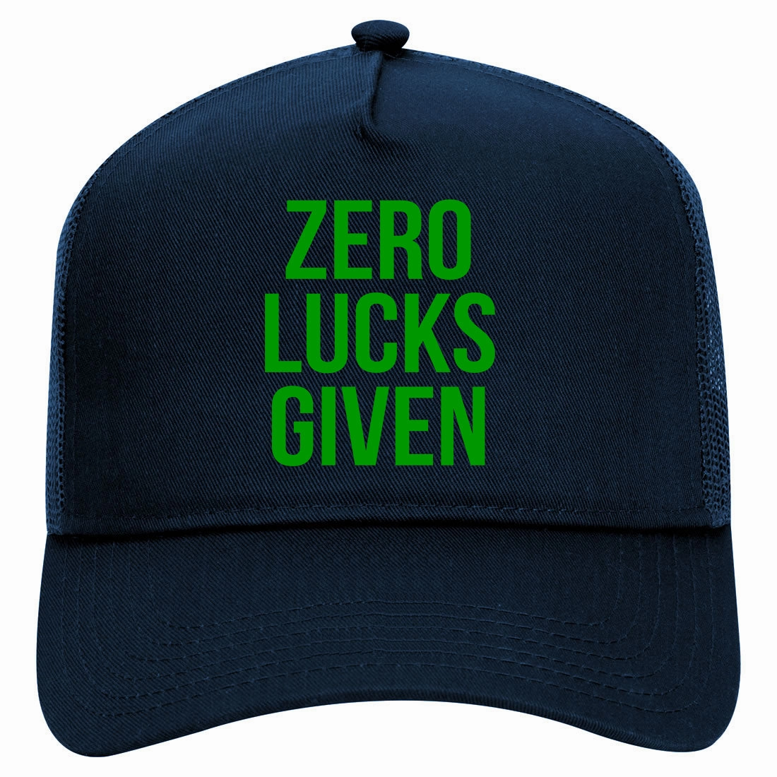 Zero Lucks Given Funny St Patricks Day Retro Adult 5 Panel Mesh Trucker Hat